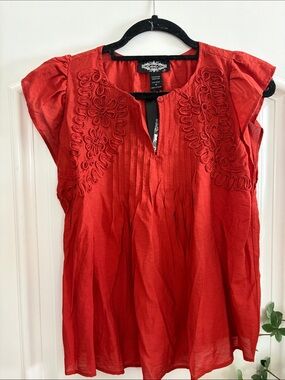 Oliver O Johnny Was Inspired Red Embroidered Cap-Sleeve Tunic